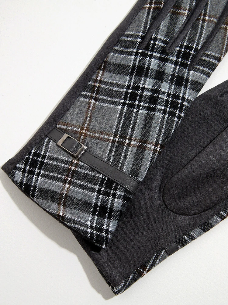 Grey Plaid Gloves