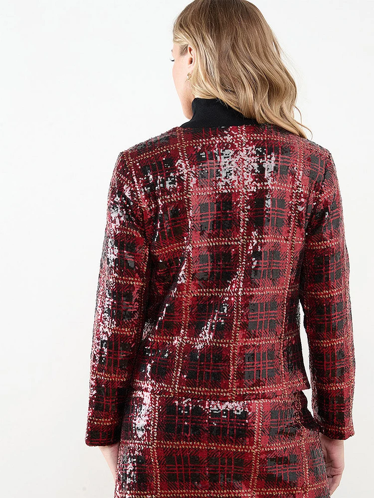 Icon Sequin Plaid Blazer