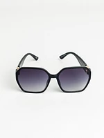 Black Hexagon Frame Sunglasses with Rhinestone Detail