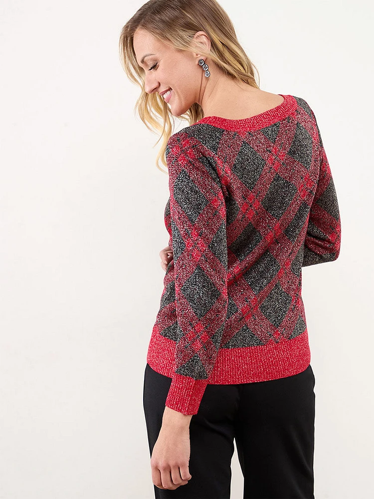 Petite Plaid Shimmer Pullover Sweater