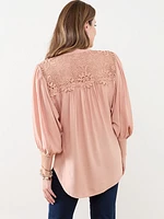 V-Neck Button Front Tunic Blouse