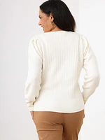 Square Neck Pullover with Puff Shoulders