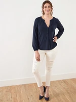 Long Sleeve Relaxed Y-Neck Knit Top