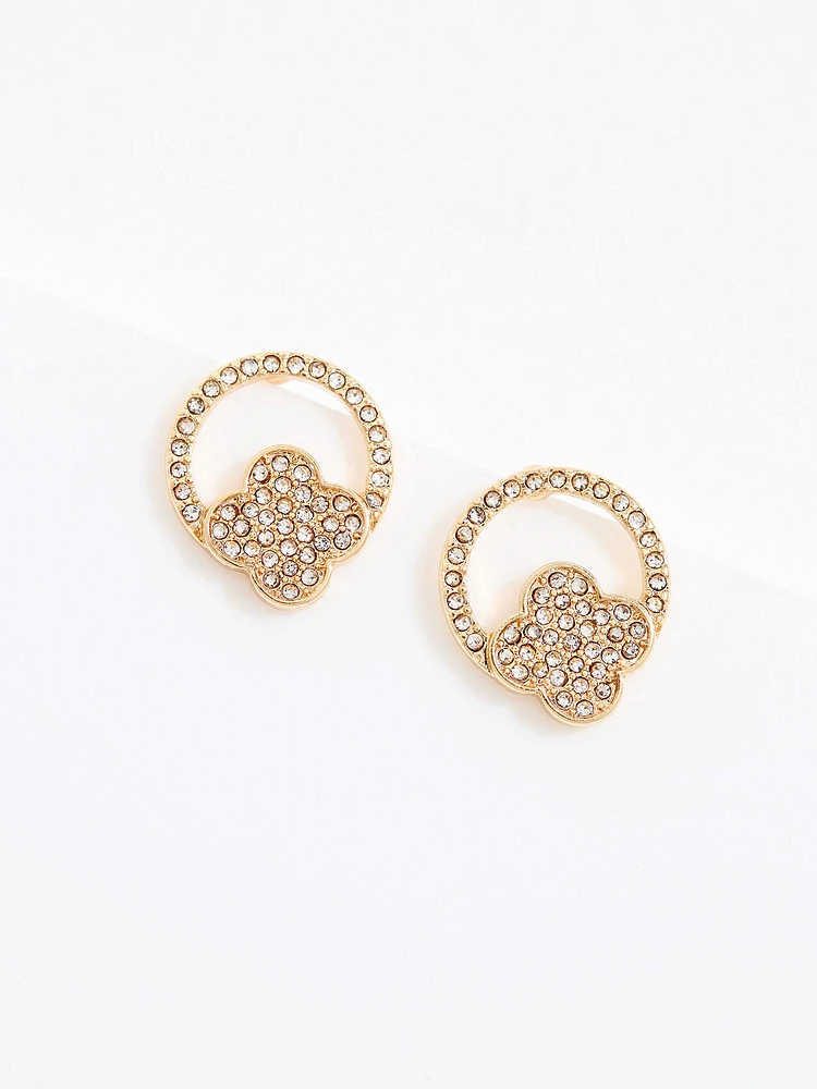 Gold Pave Clover Earring