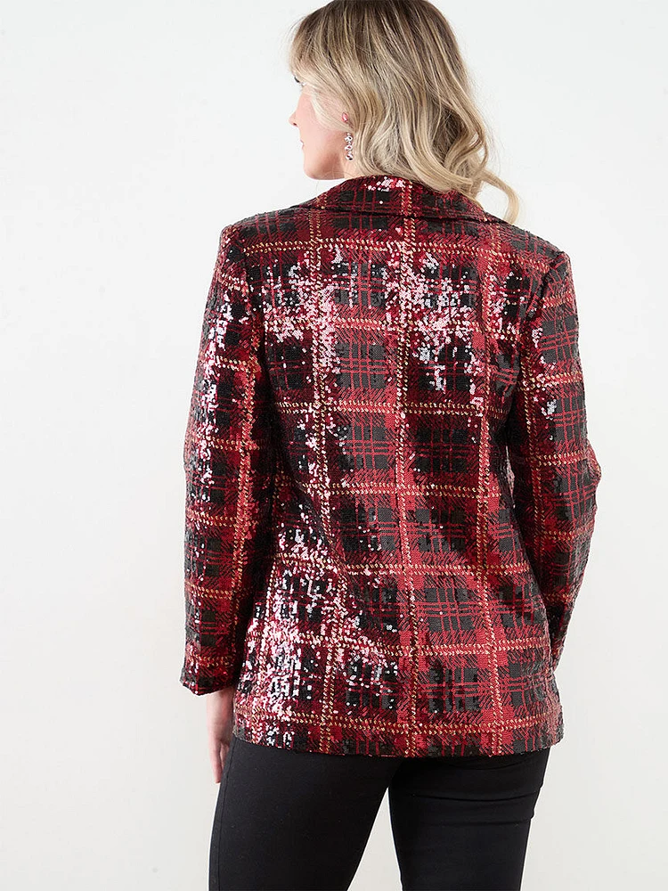 Petite Socialite Sequin Plaid Blazer