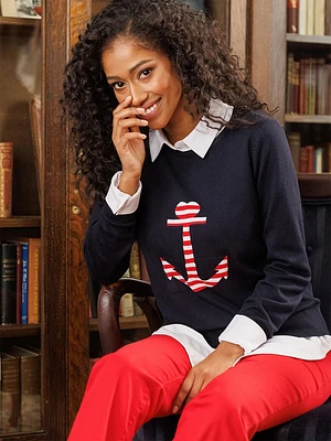 Petite Nautical Crew Neck Pullover