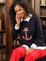 Petite Nautical Crew Neck Pullover