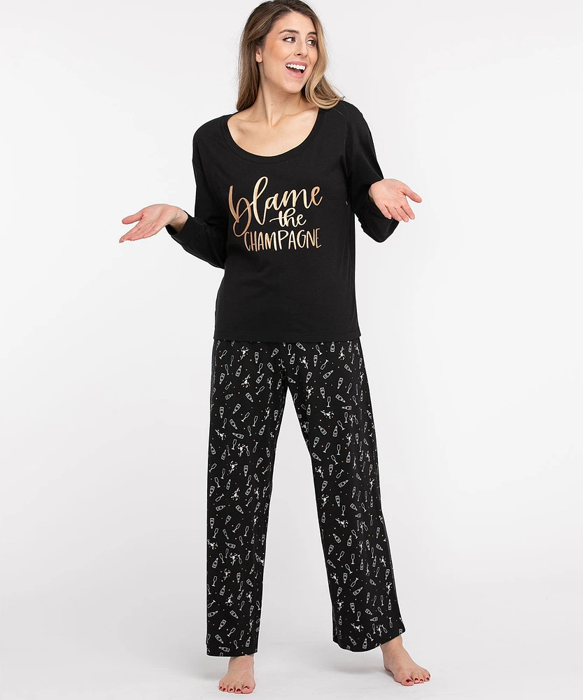 Scoop Neck Wide Leg Pajama Set