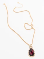 Gold Necklace with Cranberry Teardrop Pendant