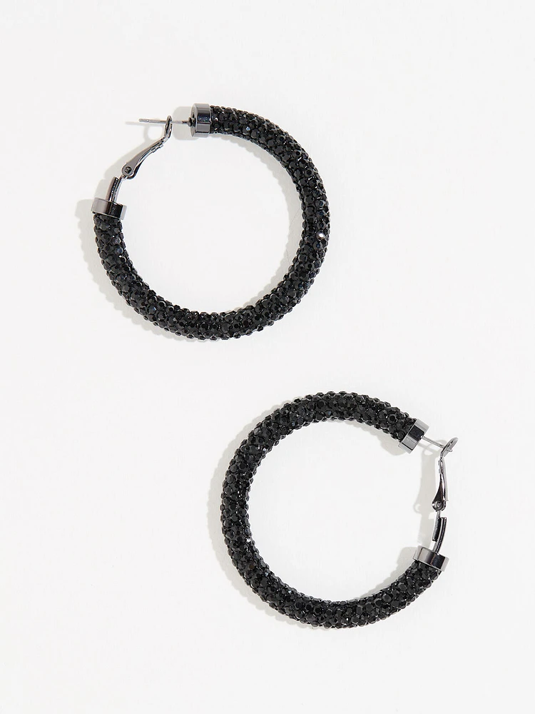 Black Studded Hoop Earrings