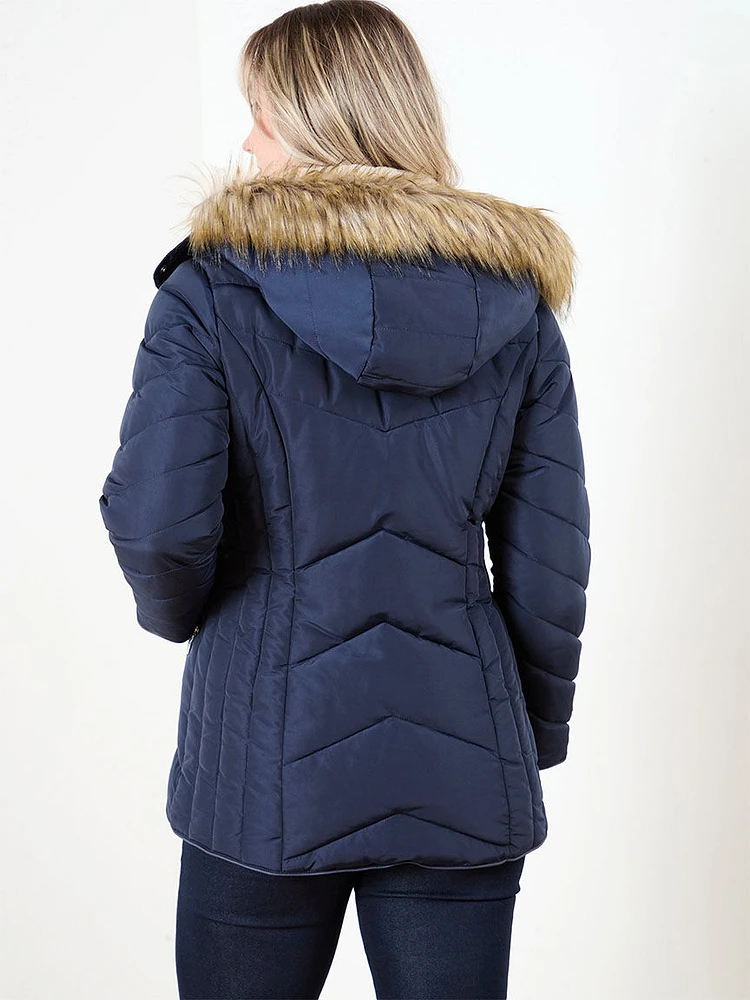 Petite Vegan Chevron Down Coat