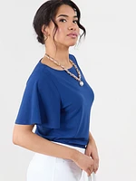 Petite Short Flutter Sleeve Stretch Crepe Top