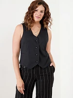 Black Button Front Vest Scuba Crepe