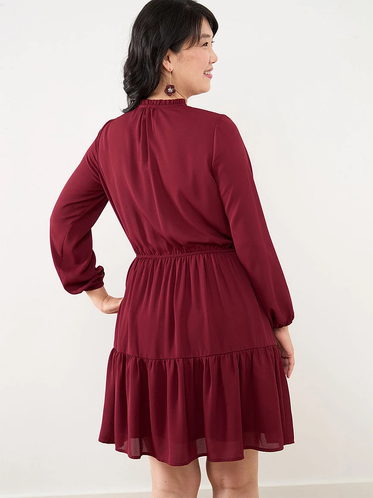 Long Sleeve Tiered Knee Length Dress