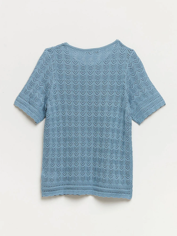 Petite Short Sleeve Pointelle Sweater