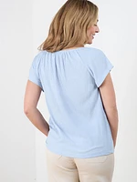 Stretch Crinkle Peasant Top