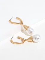 Gold Pearl Dangle Drop Earrings