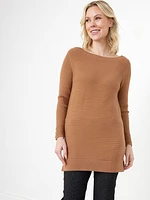 Petite Ottoman Stitch Boatneck-Tunic with Cuff Buttons