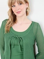 Bell Sleeve Tie Front Crochet Top