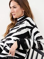 Mockneck Sequined Zebra Sweater