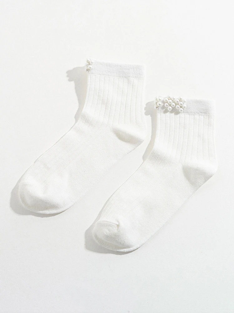 Mid-Length Ankle Socks with Pearls