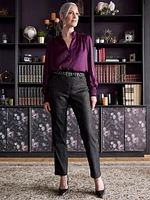 Emily Microtwill Slim Leg Black Pant with Silver Print