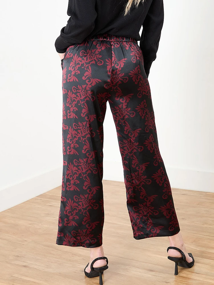 Tonia Damask Wide-Leg Crop Pant