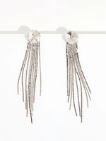 Crystal Stud Silver Tassel Earrings