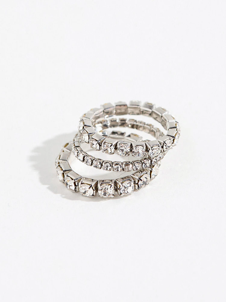 Silver Rhinestone Stackable Stretch Rings