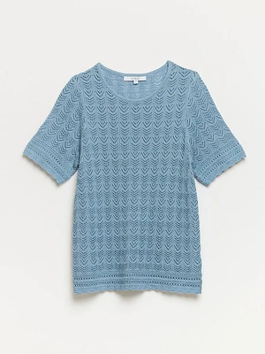 Petite Short Sleeve Pointelle Sweater