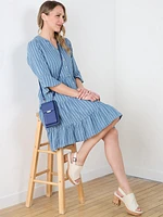 Flutter Sleeve Striped Tiered Dress