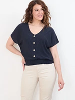 Dolman Sleeve Textured V-Neck Top