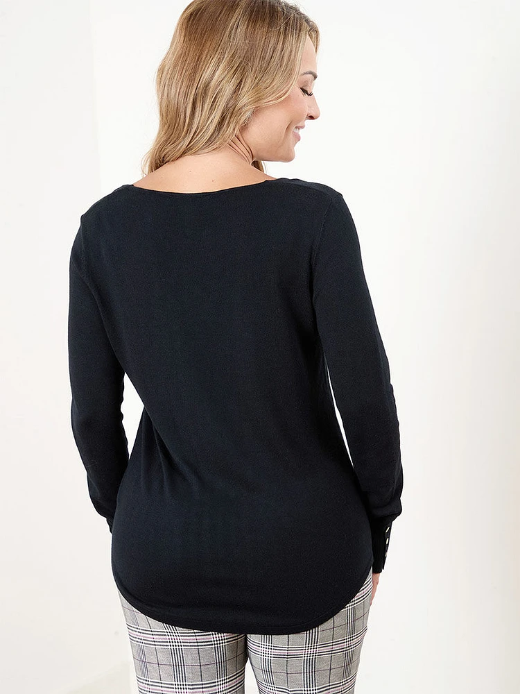 Petite Long Sleeve V-Neck Pullover Sweater