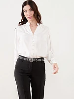 Silky Blouse with Crochet Lace Trim