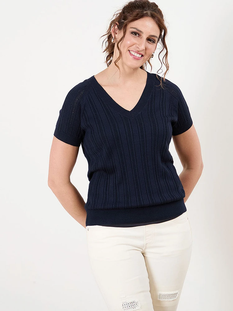 Short Sleeve V-Neck Sweater