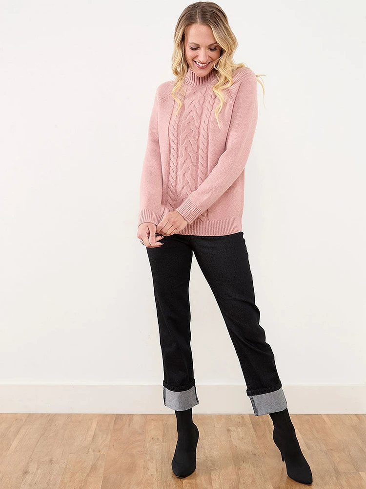 Mock Neck Cable Knit Sweater