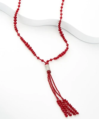 Long Faceted Beaded Necklace with Crystal Detail