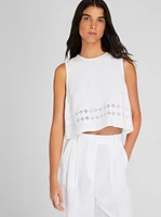 Linen Eyelet Cropped Shell Top