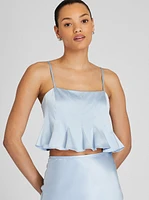 Silk Charmeuse Cropped Flounce Tank