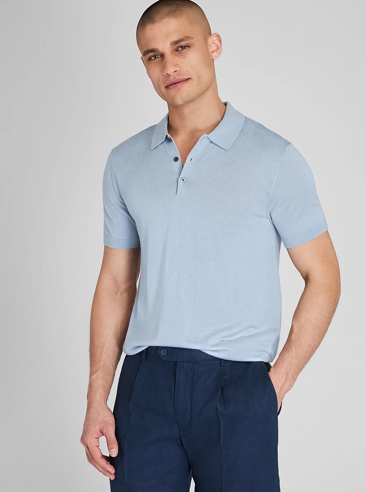 Short Sleeve Silk Cashmere Polo