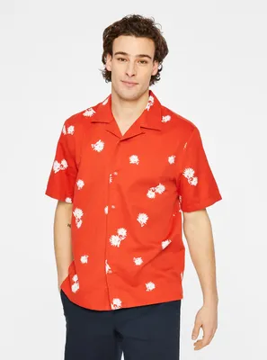 Short Sleeve Camp Collar Tossed Floral Shirt