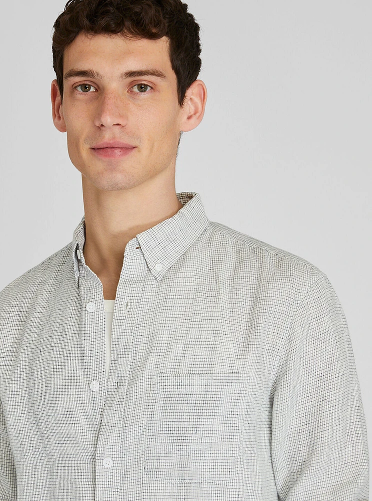 Long Sleeve Grid Linen Shirt