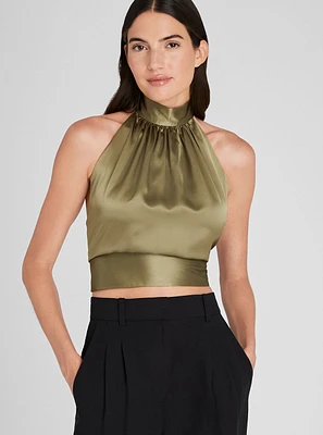Silk Charmeuse Tie Halter Top