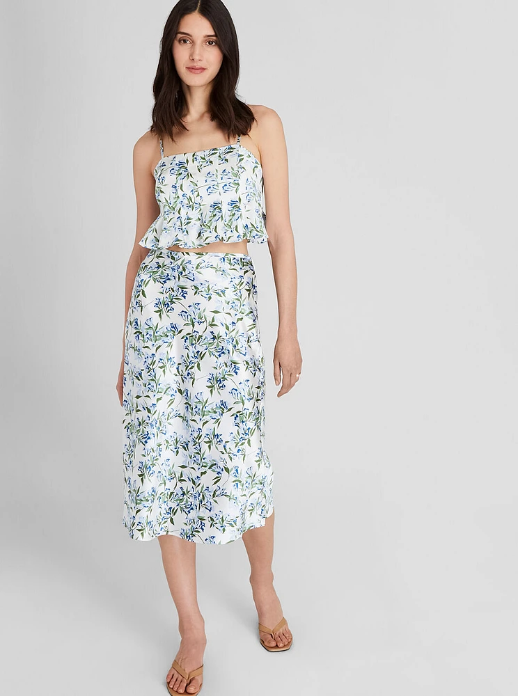 Floral Silk Charmeuse Midi Skirt