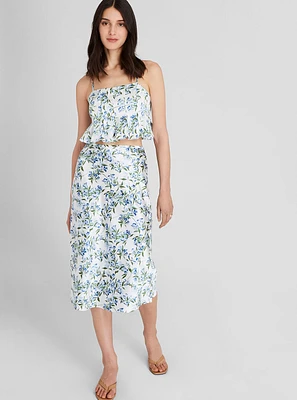 Floral Silk Charmeuse Midi Skirt