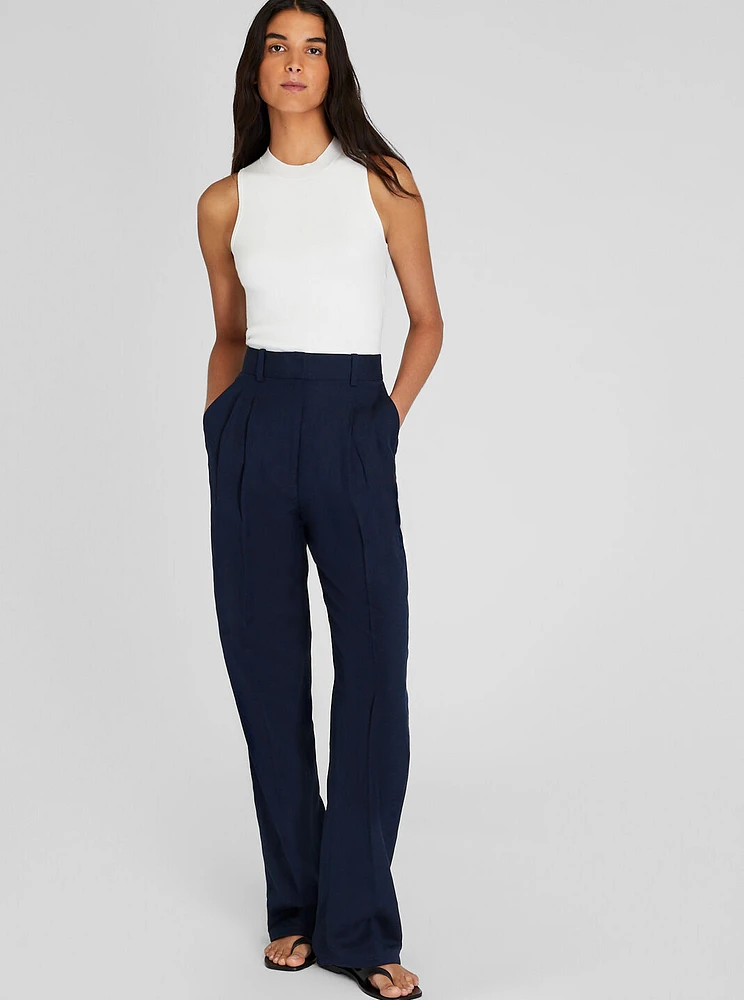 Pleated Linen Blend Trouser