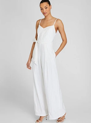 Pinstripe Linen Blend Jumpsuit