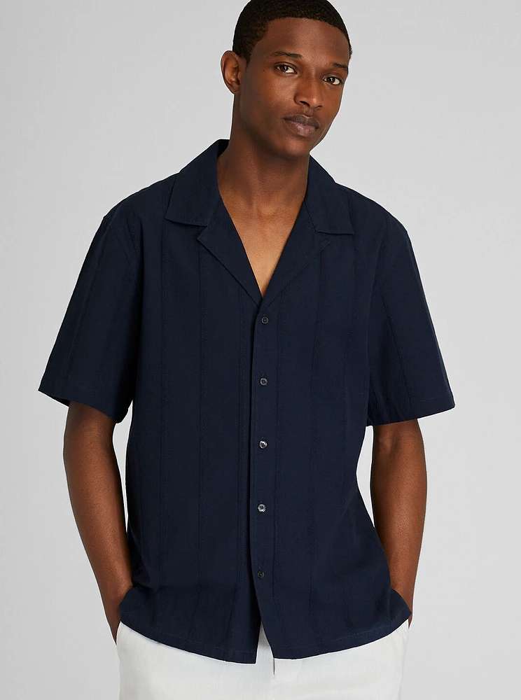 Textured Short Sleeve Camp Collar Shirt