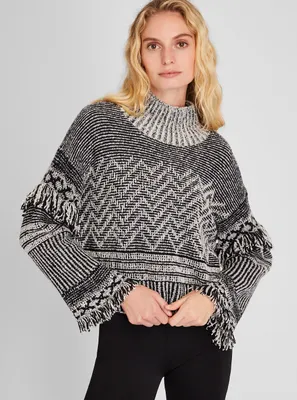 Bouclé Fringe Turtleneck Sweater