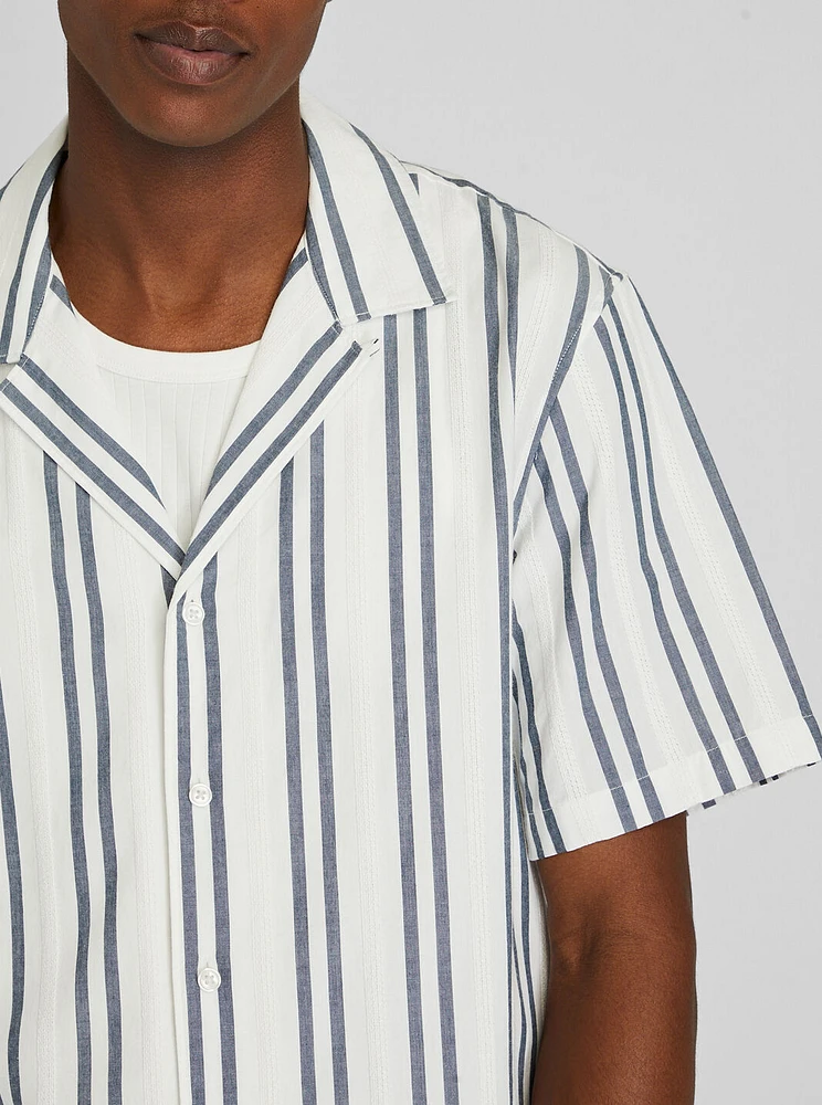 Textured Short Sleeve Camp Collar Shirt